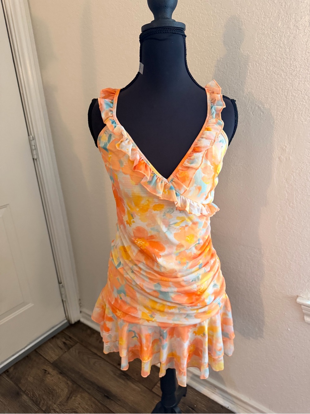 SHEIN Orange Floral Ruffle Mini Dress